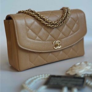 1997 CHANEL FINAL EDITION DIANA FLAP DARK BEIGE 24K GHW